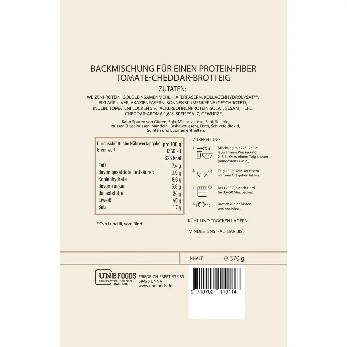Unefoods Low-Carb Protein-Brotbackmischung | 370g