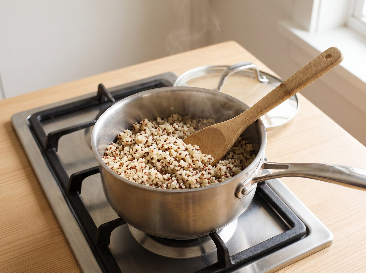 Quinoa in einem Sieb gründlich spülen, mit der doppelten Menge Wasser aufkochen...