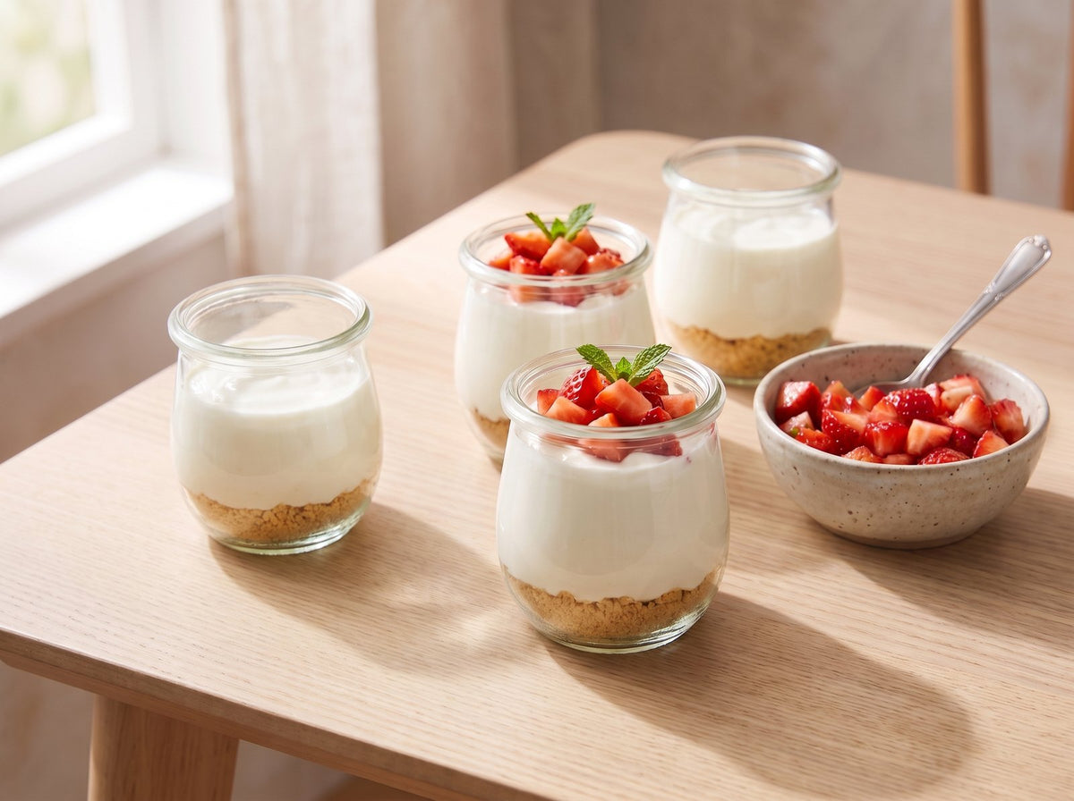 Erdbeeren klein schneiden, mit Zero-Sirup mischen und kurz vor dem Servieren auf...